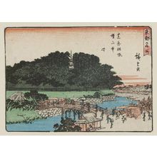 Japanese Print "Akabane Bridge and Zôjô-ji Temple in Shiba (Shiba Akabane Zôjô-ji), from the series Famous Places in the Eastern Capital (Tôto meisho)" by Utagawa Hiroshige, 歌川広重 (Utagawa Hiroshige I)