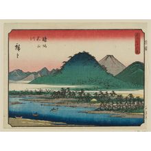 Utagawa Hiroshige: Fuji River in Suruga Province (Suruga Fujikawa), from the series Thirty-six Views of Mount Fuji (Fuji sanjûrokkei) - Museum of Fine Arts