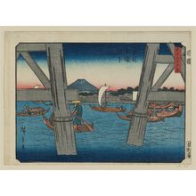 歌川広重: Under the Ryôgoku Bridge in Edo (Tôto Ryôgoku-bashi shita), from the series Thirty-six Views of Mount Fuji (Fuji sanjûrokkei) - ボストン美術館