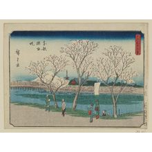 歌川広重: The Bank of the Sumida River in Edo (Tôto Sumida-zutsumi), from the series Thirty-six Views of Mount Fuji (Fuji sanjûrokkei) - ボストン美術館