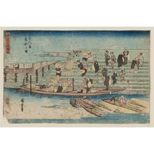 Utagawa Hiroshige: Boats Docking at Hachikenya (Hachikenya chakusen no zu), from the series Famous Views of Osaka (Naniwa meisho zue) - Museum of Fine Arts