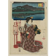 Japanese Print "Evening Bell at Mii-dera Temple (Mii banshô), from the series Eight Views of Ômi (Ômi hakkei)" by Utagawa Hiroshige, 歌川広重 (Utagawa Hiroshige I)