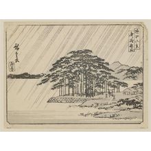 Japanischer Druck "Night Rain at Karasaki (Karasaki yau), from the series Eight Views of Ômi (Ômi hakkei)" von Utagawa Hiroshige, 歌川広重 (Utagawa Hiroshige I)