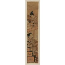 磯田湖龍齋: Woman Carrying a Bowl of Tea Upstairs to a Young Man - ボストン美術館