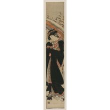 Isoda Koryusai: Woman in Black Raincoat (Kappa) Walking in Snow - Museum of Fine Arts