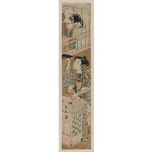 Isoda Koryusai: Courtesan Looking out Lattice Window at Tea Peddler - Museum of Fine Arts