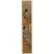 磯田湖龍齋: Woman Carrying a Bowl of Tea Upstairs to a Young Man - ボストン美術館