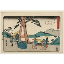 Utagawa Hiroshige: Nissaka: Night-crying Stone at Sayo Mountain Pass, Distant View of Mount Mugen (Nissaka, Sayo-no-nakayama Yonaki-ishi, Mugenzan chôbô), from the series The Fifty-three Stations of the Tôkaidô Road (Tôkaidô gojûsan tsugi no uchi), a.k.a the Gyôsho Tôkaidô - Museum of Fine Arts