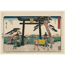 Utagawa Hiroshige, 歌川広重 (Utagawa Hiroshige I)による浮世絵「Kakegawa: Junction with the Akiba Road (Kakegawa, Akibamichi oiwake no zu), from the series The Fifty-three Stations of the Tôkaidô Road (Tôkaidô gojûsan tsugi no uchi), also known as the Gyôsho Tôkaidô」