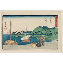 歌川広重: Maisaka: Sea Ferry at Imagiri (Maisaka, Imagiri kaijô funawatashi), from the series The Fifty-three Stations of the Tôkaidô Road (Tôkaidô gojûsan tsugi no uchi), also known as the Gyôsho Tôkaidô - ボストン美術館