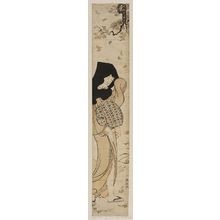 Torii Kiyonaga: Woman in a Black Hood with Falling Leaves, from the series Twelve Scenes of Popular Customs (Fûzoku jûni tsui) - Museum of Fine Arts