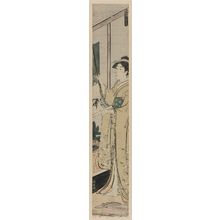 Torii Kiyonaga: Woman Hanging a Scroll Painting, from the series Twelve Scenes of Popular Customs (Fûzoku jûni tsui) - Museum of Fine Arts