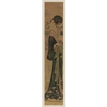 Unknown: Standing Woman with Fan on Balcony Looking toward Mukôjima - Museum of Fine Arts