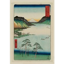 Utagawa Hiroshige: Lake Suwa in Shinano Province (Shinshû Suwa no mizuumi), from the series Thirty-six Views of Mount Fuji (Fuji sanjûrokkei) - Museum of Fine Arts