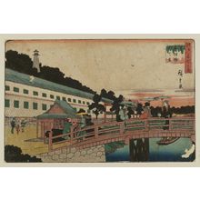 Utagawa Hiroshige, 歌川広重 (Utagawa Hiroshige I)による浮世絵「Akabane Bridge and Suiten Shrine in Shiba (Shiba Akabane Suitengû), from the series Famous Places in Edo (Edo meisho no uchi)」