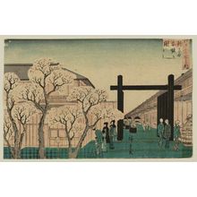 Utagawa Hiroshige: Spring Morning in the New Yoshiwara (Shin Yoshiwara haru akebono no zu), from the series Famous Places in Edo (Edo meisho no uchi) - Museum of Fine Arts