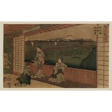 Utagawa Hiroshige: Restaurant with a Distant View of Ryôgoku Bridge (Ryôgoku-bashi chôbô ryôriya), from the series Famous Places in Edo (Edo meisho) - Museum of Fine Arts