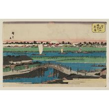 Japanese Print "Cherry Blossoms in Full Bloom along the Sumida River (Sumidagawa hanazakari), from the series Famous Places in Edo (Edo meisho)" by Utagawa Hiroshige, 歌川広重 (Utagawa Hiroshige I)