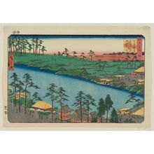 Japanese Print "The Kumano Shrine and the Pond of the Twelve Shrines at Tsunohazu in Yotsuya (Yotsuya Tsunohazu Jûnisô ike Kumano yashiro), from the series Famous Places in Edo (Edo meisho no uchi)" by Utagawa Hiroshige, 歌川広重 (Utagawa Hiroshige I)