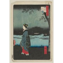 Japanese Print "Night View of Matsuchiyama and the San'ya Canal (Matsuchiyama San'yabori yakei), from the series One Hundred Famous Views of Edo (Meisho Edo hyakkei)" by Utagawa Hiroshige, 歌川広重 (Utagawa Hiroshige I)