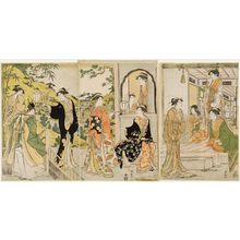 鳥居清長: A Modern Version of the Story of Ushiwakamaru Serenading Jôruri-hime - ボストン美術館