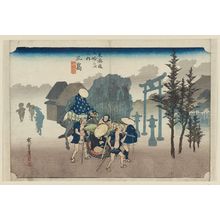 歌川広重: Mishima: Morning Mist (Mishima, asagiri), from the series Fifty-three Stations of the Tôkaidô Road (Tôkaidô gojûsan tsugi no uchi), also known as the First Tôkaidô or Great Tôkaidô - ボストン美術館