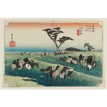 Utagawa Hiroshige: Chiryû: Early Summer Horse Fair (Chiryû, shuka uma ichi), second (?) state, from the series Fifty-three Stations of the Tôkaidô (Tôkaidô gojûsan tsugi no uchi), also known as the First Tôkaidô or Great Tôkaidô - Museum of Fine Arts