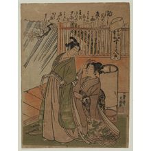 一筆斉文調: Autumn Rain for a Maiden (Musume yoru no ame), from the series Eight Views of Figures (Sugata hakkei) - ボストン美術館
