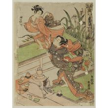 Isoda Koryusai: Girl chasing another who has a note. Series: Furyu Yatsushi Musha Kagami. - Museum of Fine Arts