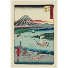 Utagawa Hiroshige: No. 19, Ejiri: Tago Bay and Miho no Matsubara (Ejiri, Tago no ura, Miho no Matsubara), from the series Famous Sights of the Fifty-three Stations (Gojûsan tsugi meisho zue), also known as the Vertical Tôkaidô - Museum of Fine Arts