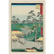 Utagawa Hiroshige: No. 5, Hodogaya: Distant View of the Kamakura Mountains from the Boundary Tree Posthouse (Hodogaya, Kyôboku tateba Kamakurayama enbô), from the series Famous Sights of the Fifty-three Stations (Gojûsan tsugi meisho zue), a.k.a. the Vertical Tôkaidô - Museum of Fine Arts