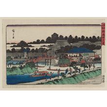 Japanischer Druck "Myôken Hall in Yanagishima (Yanagishima Myôken-dô), from the series Famous Places in the Eastern Capital (Tôto meisho)" von Utagawa Hiroshige, 歌川広重 (Utagawa Hiroshige I)