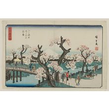 Utagawa Hiroshige: Cherry Trees in Bloom on the Embankment at Koganei (Koganei tsutsumi no hanazakari), from the series Snow, Moon, and Flowers at Famous Places (Meisho setsugekka) - Museum of Fine Arts