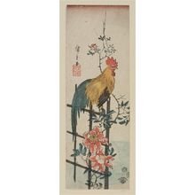 Utagawa Hiroshige: Rooster on Wild Rose Trellis - Museum of Fine Arts