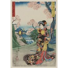 歌川広重: Shizuka Gozen and Tadanobu in Yoshitsune Senbonzakura Michiyuki, from the series A Collection of Plays Old and New (Kokon Jôruri zukushi) - ボストン美術館