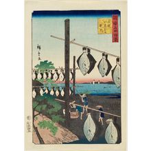 Utagawa Hiroshige II: Drying Flounder in Wakasa Province (Wakasa karei o seisu), from the series One Hundred Famous Views in the Various Provinces (Shokoku meisho hyakkei) - Museum of Fine Arts