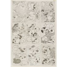 三代目歌川広重: Nine small sheets depicting cats in various positions - ボストン美術館