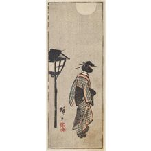 Utagawa Hiroshige: Woman Walking Past Lantern, from an untitled harimaze sheet - Museum of Fine Arts