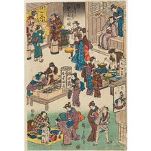 Utagawa Hiroshige: Characters from Plays as Merchants and Customers, from the series Flourishing Business in Balladtown (Jôruri-machi hanka no zu) - Museum of Fine Arts