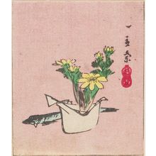 Utagawa Hiroshige: Adonis Plant and Dried Fish, cut from an unidentified harimaze sheet - Museum of Fine Arts