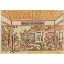 歌川豊春: Perspective Picture of the Armor-pulling Scene (Kusazuribiki) from the Tale of the Soga Brothers - ボストン美術館