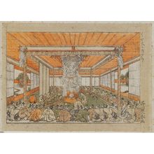 歌川豊春: Interior of Ise shrine showing a sacred kagura dance - ボストン美術館