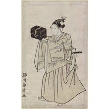 勝川春章: Actor holding box. Book illustration: Ehon Butai Ogi. - ボストン美術館