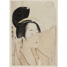 Kitagawa Utamaro: Woman Holding a Piece of Gauze Before Her Face - Museum of Fine Arts