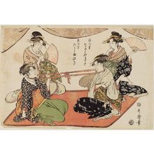 Kitagawa Utamaro: Two Beauties Playing Neck Tug-of-war: For the West, Okita of the Naniwaya, and for the East, Ohisa of the Takashimaya (Nishi no kata Naniwaya Kita, higashi no kata Takashima Hisa) - Museum of Fine Arts