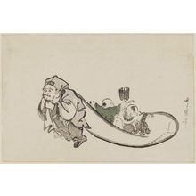 Kitagawa Utamaro: Daikoku pulling a bag supporting children - Museum of Fine Arts