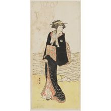 勝川春好: Actor dressed as female standing near river - ボストン美術館