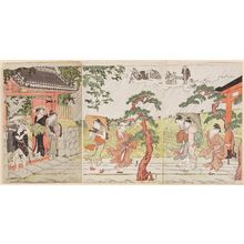 Torii Kiyonaga: A Sudden Shower at the Mimeguri Inari Shrine - Museum of Fine Arts