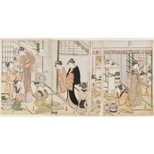 勝川春潮: Preparing the Seven Herbs (Nanakusa) on the Seventh Day of New Year - ボストン美術館