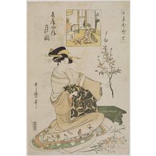 Kitagawa Utamaro: Tsukioka of the Hyôgoya, from the series Contest of Flowers of the Five Festivals (Gosetsu hana awase) - Museum of Fine Arts